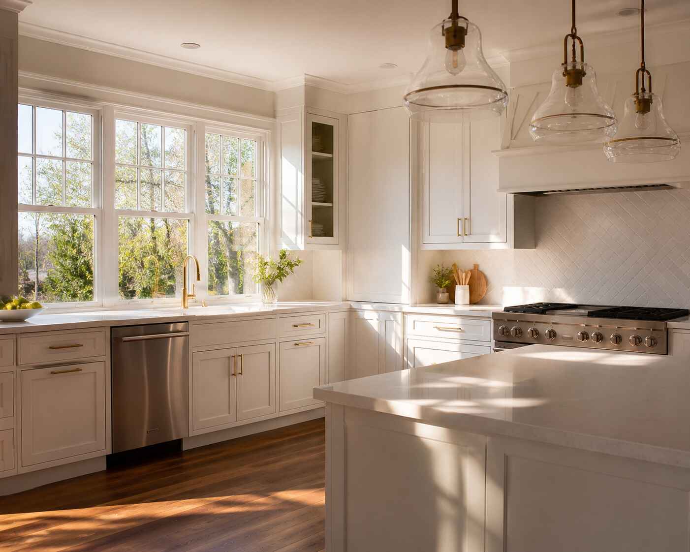 Modern kitchen remodel with natural light and white cabinets