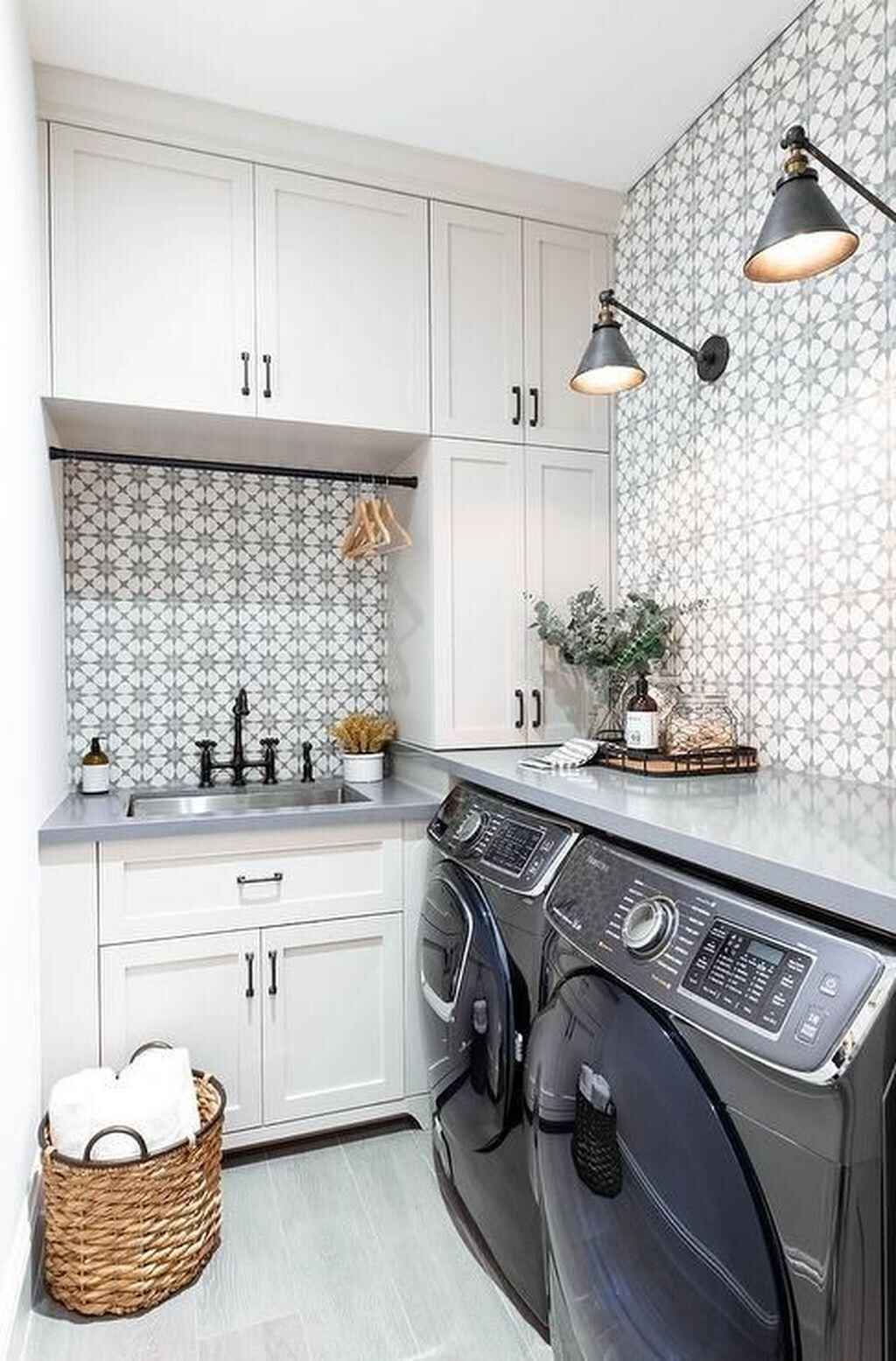 Laundry room sink backsplash tile design North Mississippi