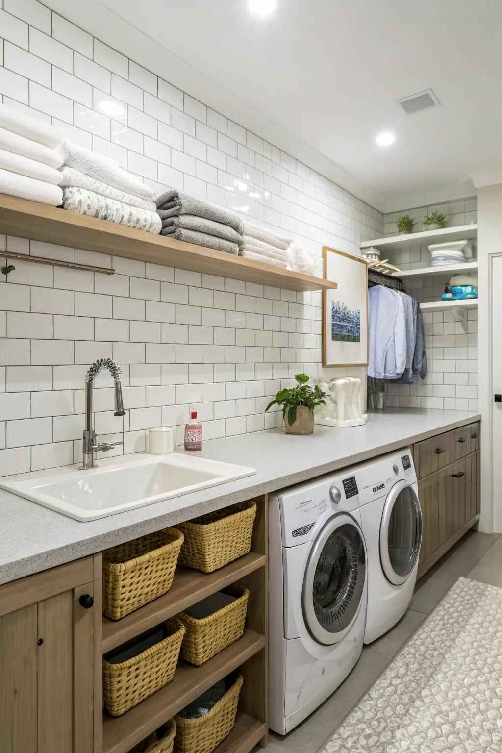 Utility sink and tile backsplash finished installation — laundry room remodeling plumbing done right
