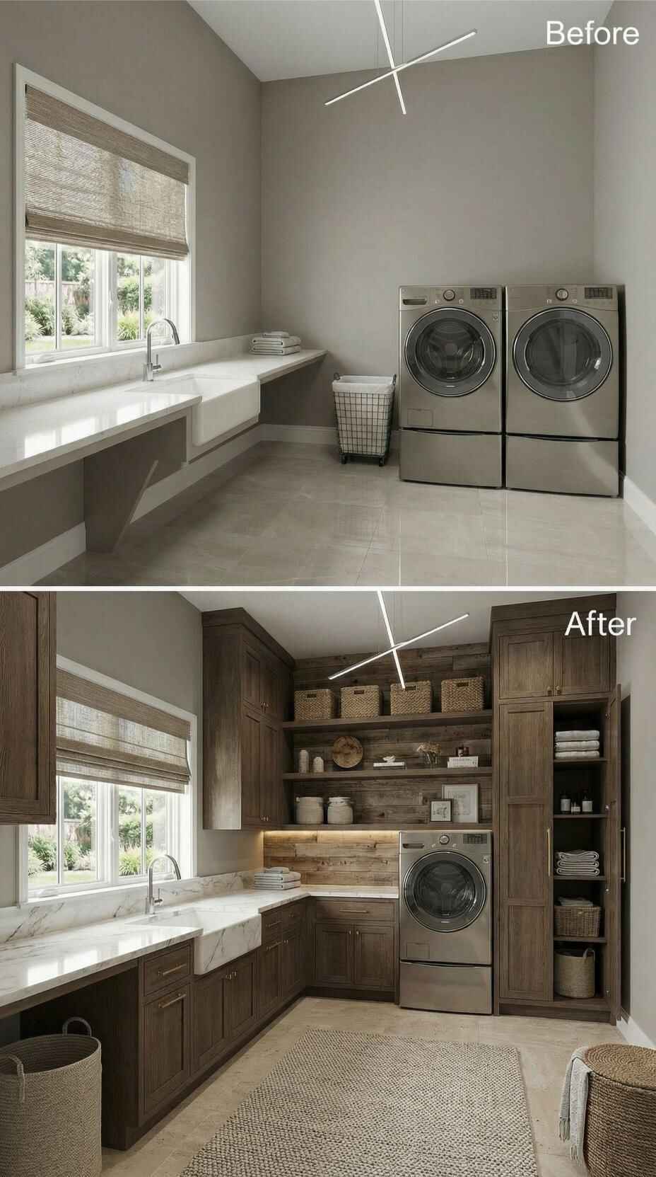 Laundry room renovation before and after portrait view North Mississippi