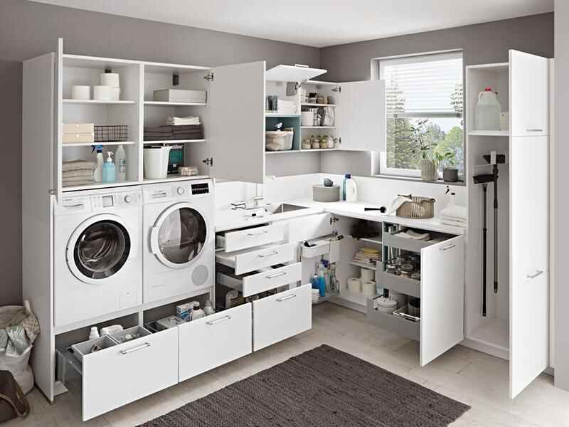 Laundry room cabinets and storage build-out by Galvez Construction