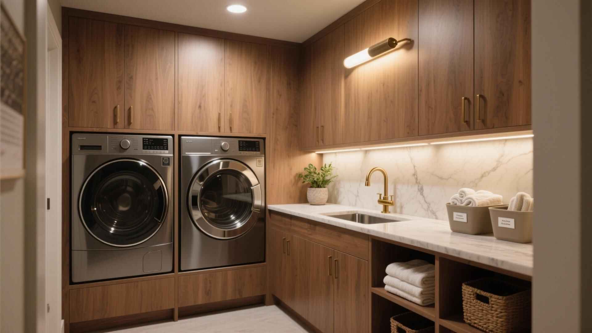 Laundry room remodeling North Mississippi — modern laundry room design with custom cabinetry by Galvez