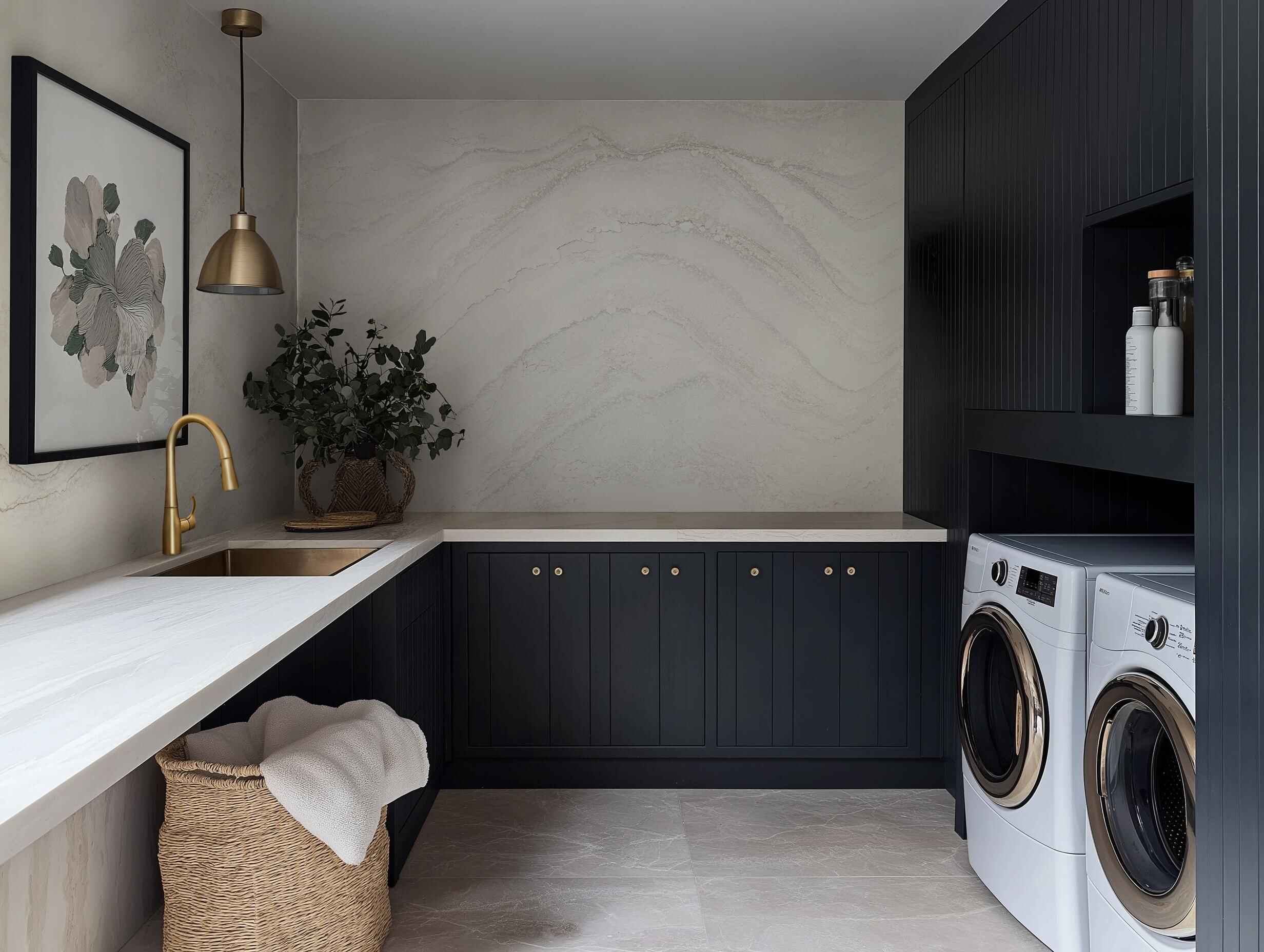 Modern laundry room design with custom cabinetry — laundry room remodeling North Mississippi