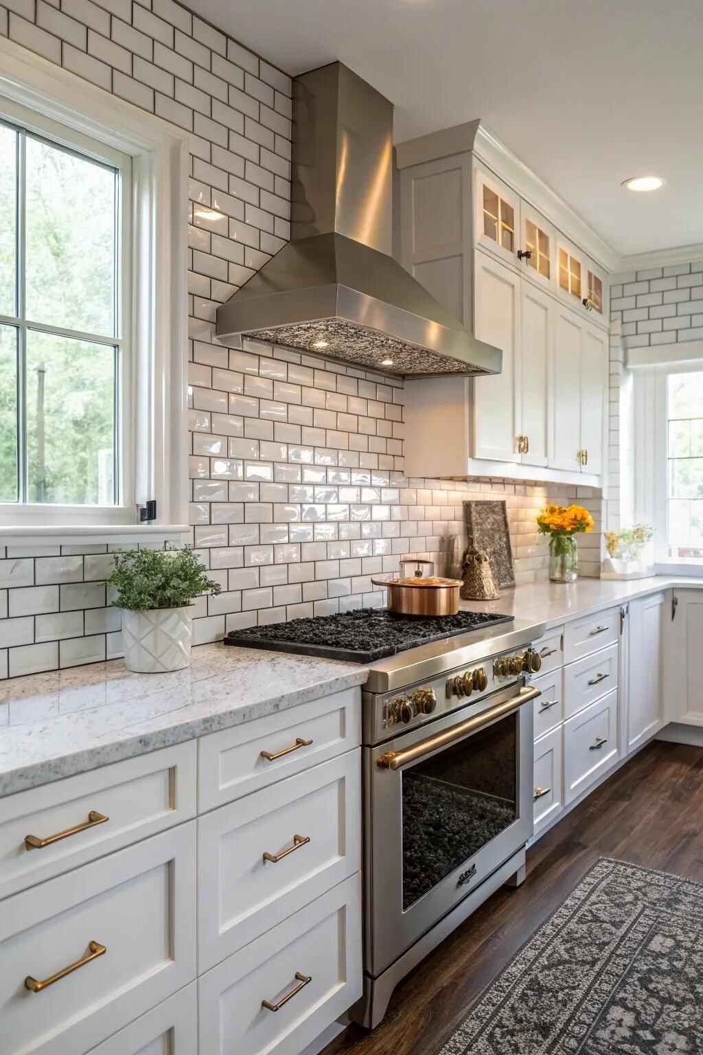 Modern subway tile backsplash in a kitchen remodel