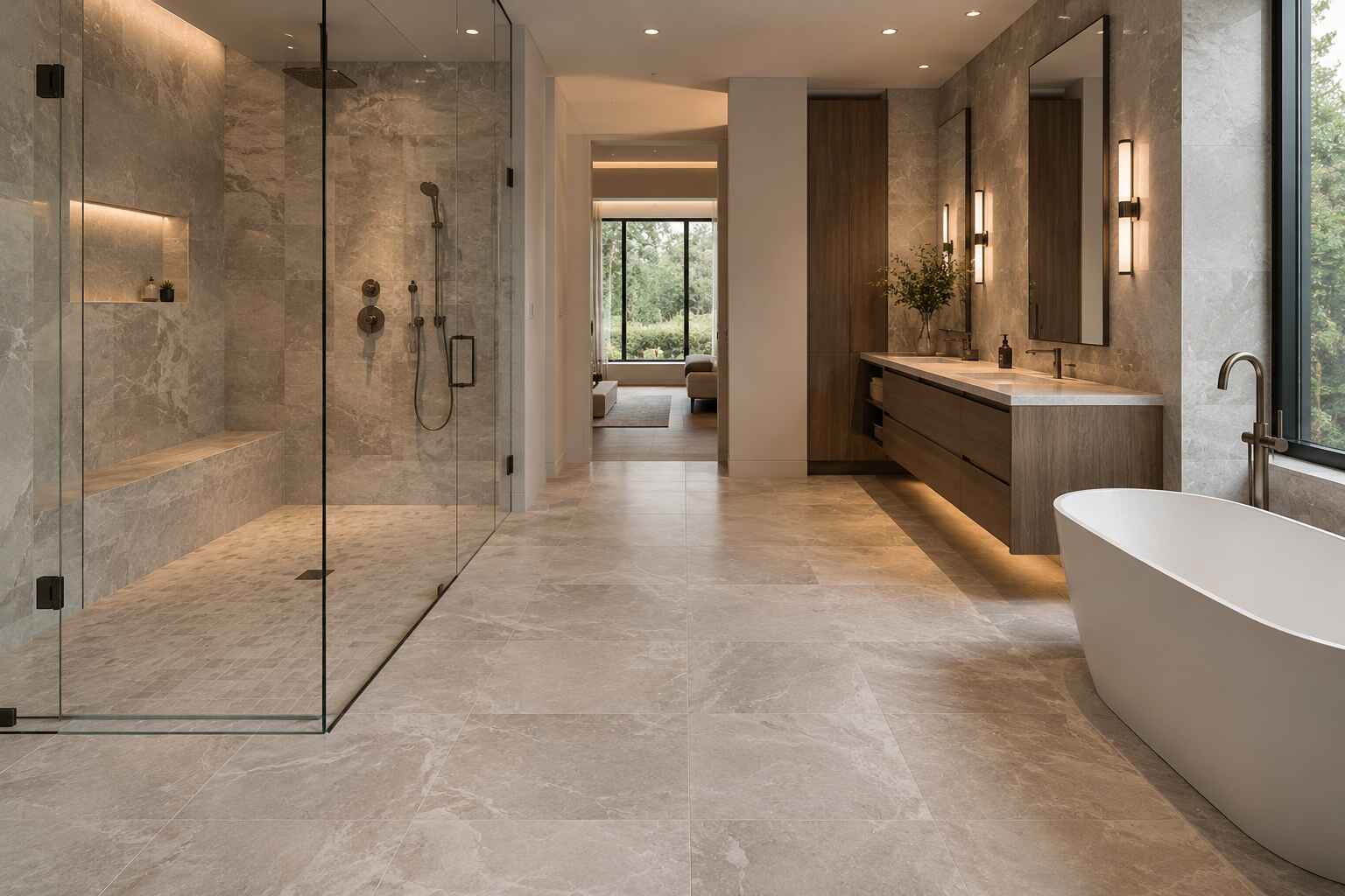 Shower tile flooring installation by Galvez Construction